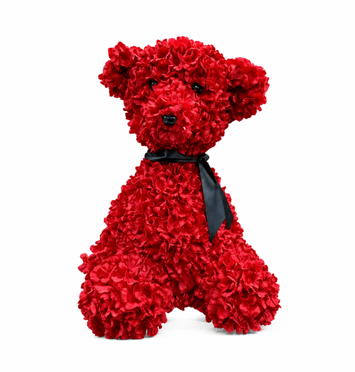 Ours en fleurs rouge assis
