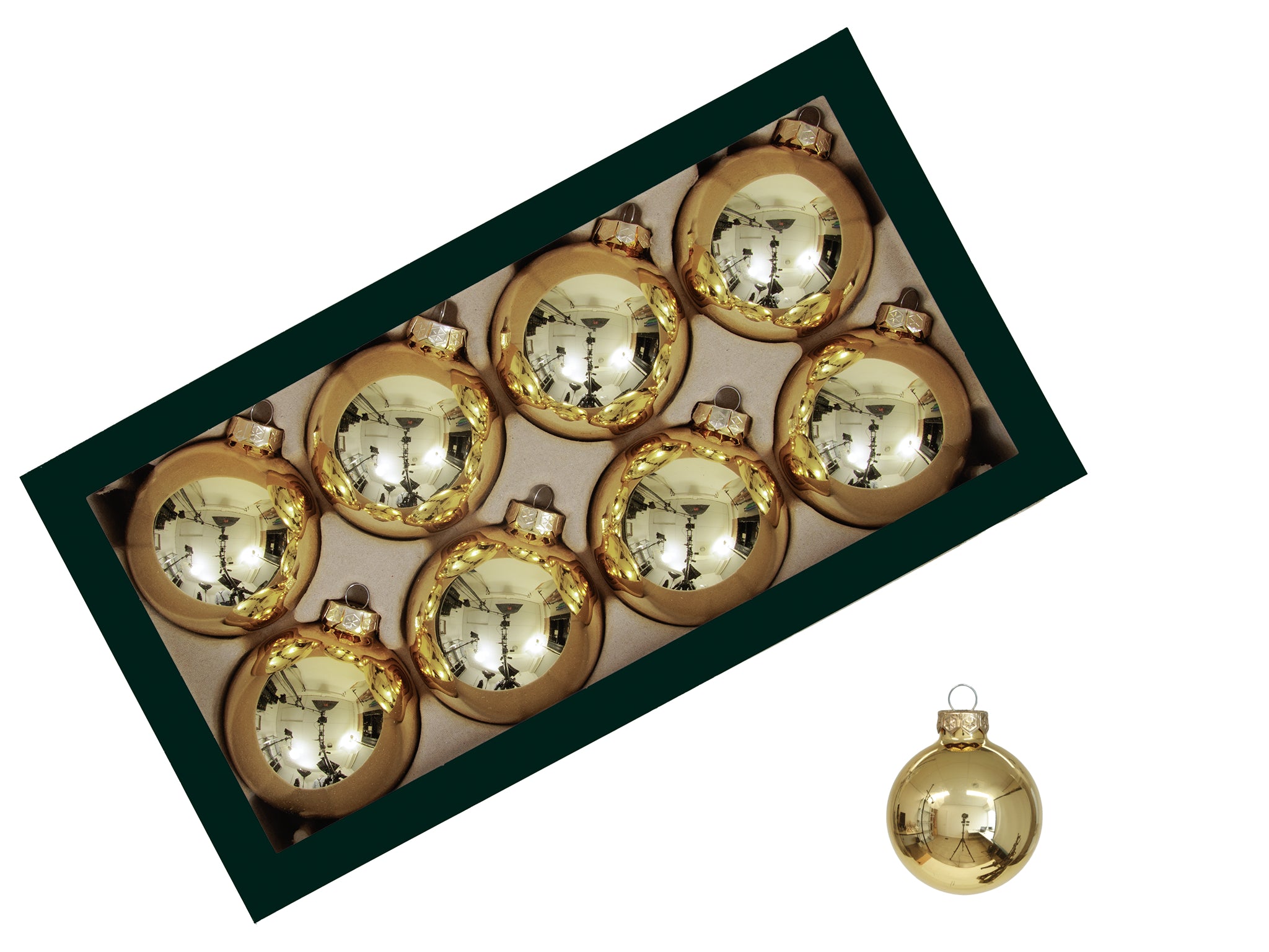 Boite de boules de noël doré
