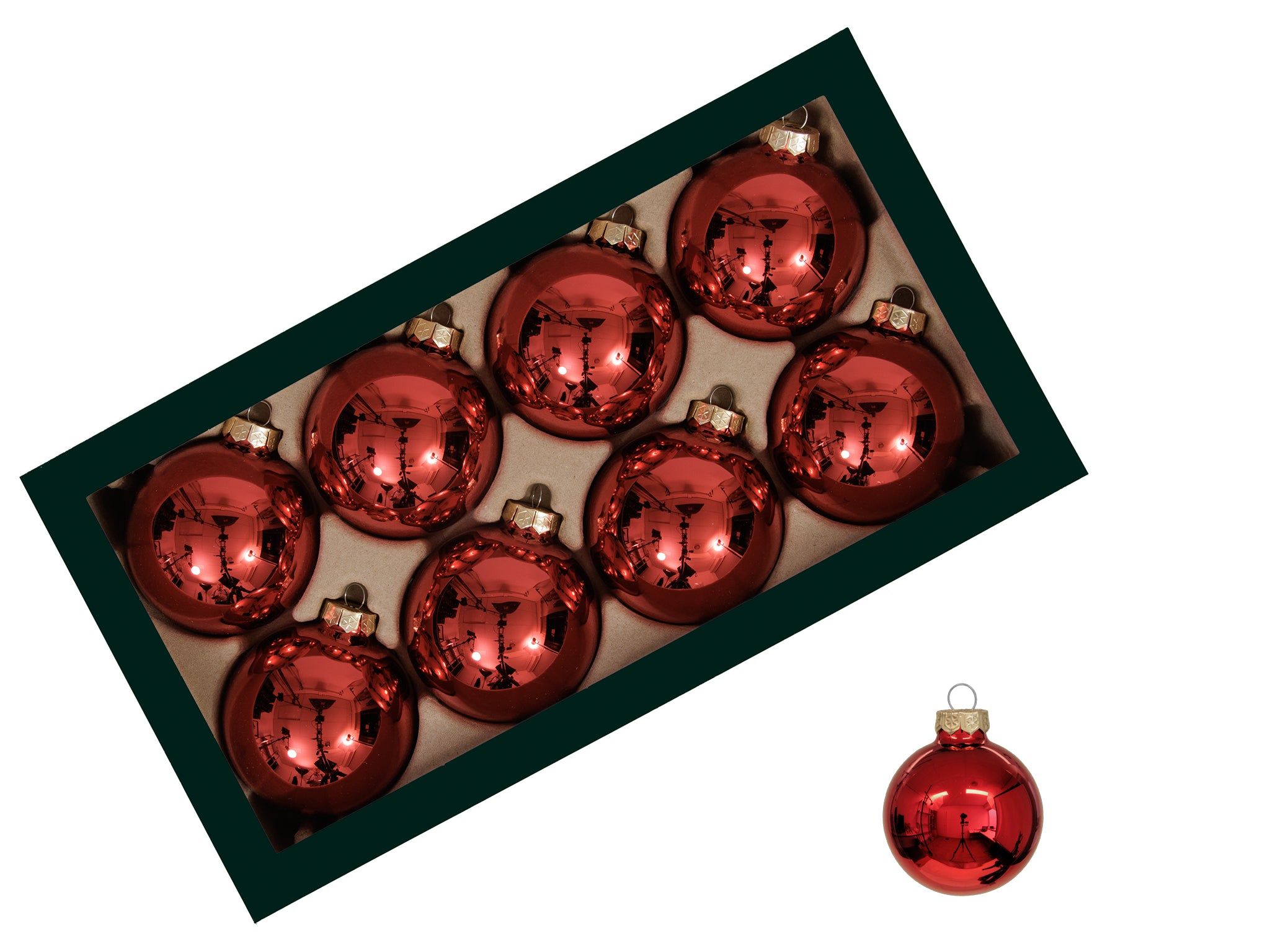Boite de boules de noël rouge