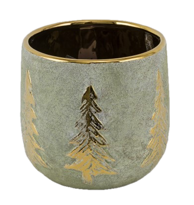 Cache pot vert sapin doré