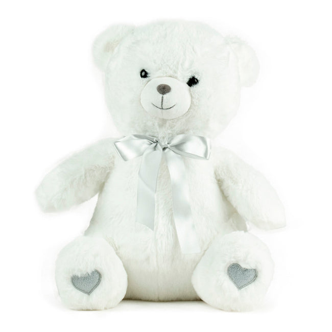Ours blanc avec noeud satin gris