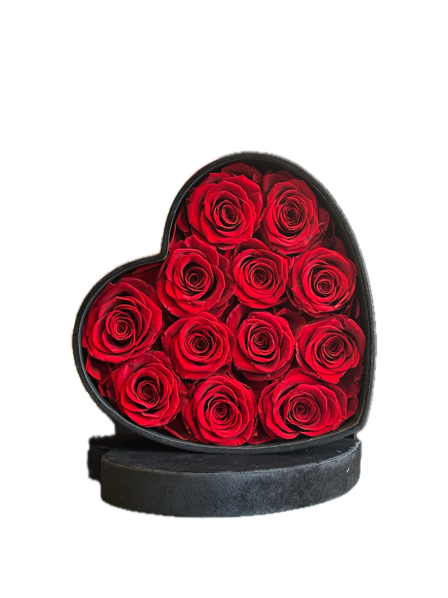 Boîte velours cœur 16 roses A017