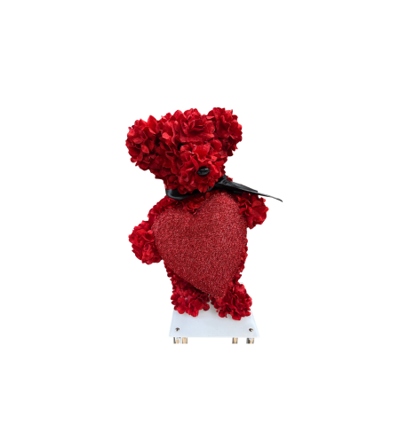 Ours en fleurs rouge coeur