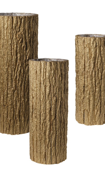 Vase en bois doré rond